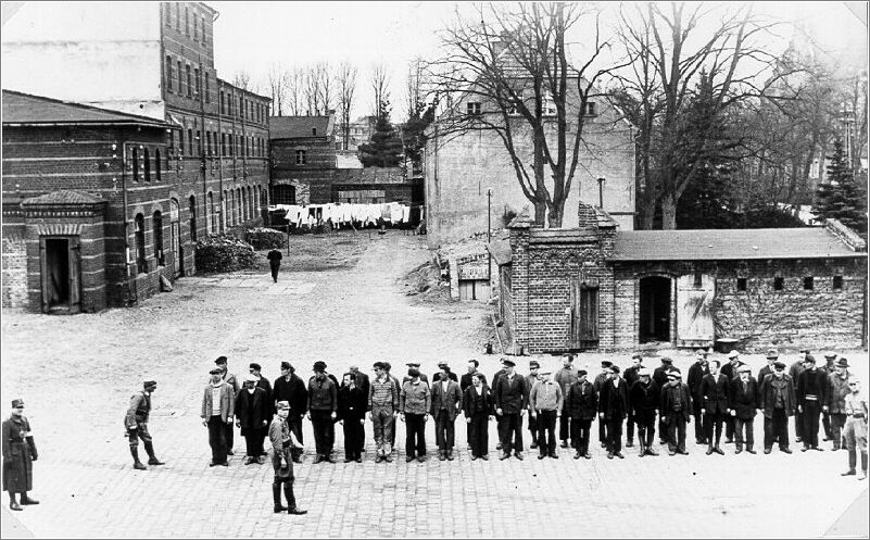 A roll call of inmates newly arrived at the Oranienburg camp in Berlin